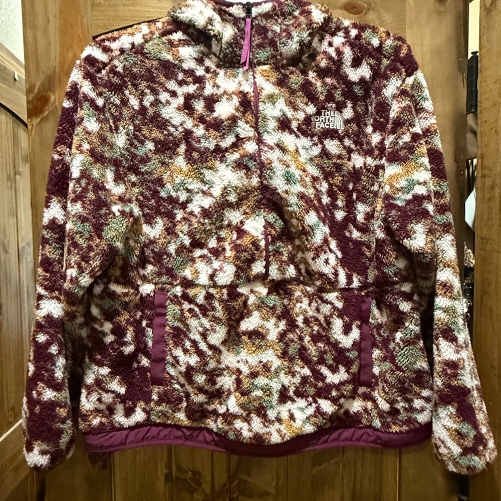 The North Face Women's Burgundy and Cream Teddy Jacket